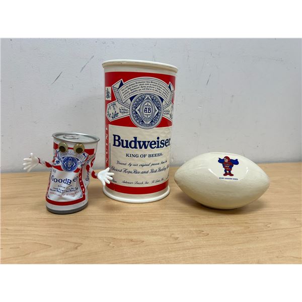 Budweiser Beer Collectibles - Coin Banks & Dancing Can Tallest 9.5"