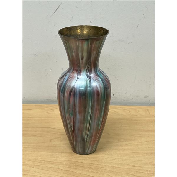 Solid Brass Vase (Enamelled?) 9"