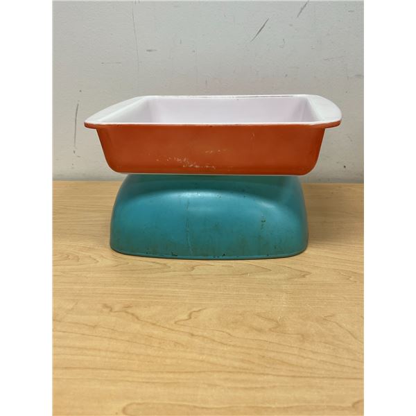 Pink & Turquoise Square Pyrex Dishes - well used , see all photos - Largest 2.5 Qt.
