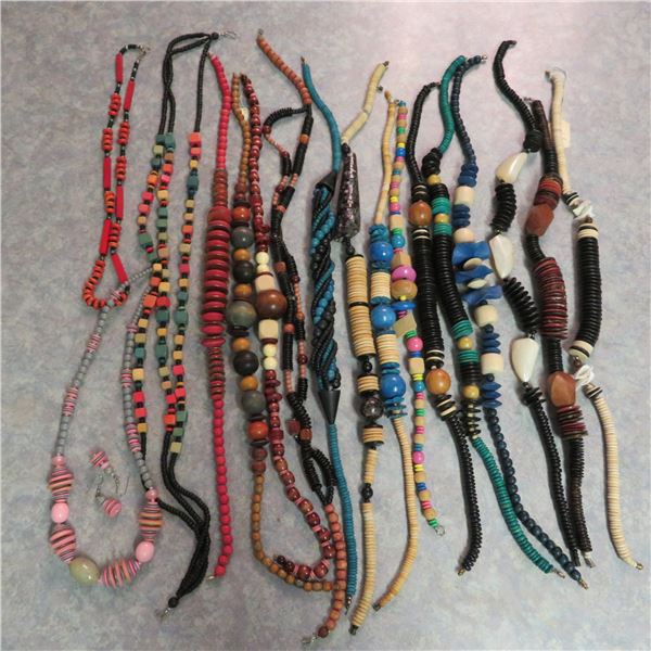 Vintage wooden bead necklace lot - see description and photos