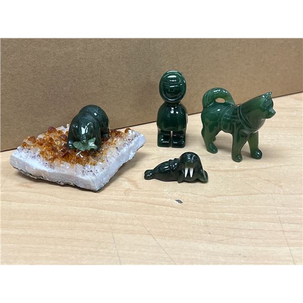 4 Mini (Alaskan Jade?) Inuit Carvings - tallest 2"