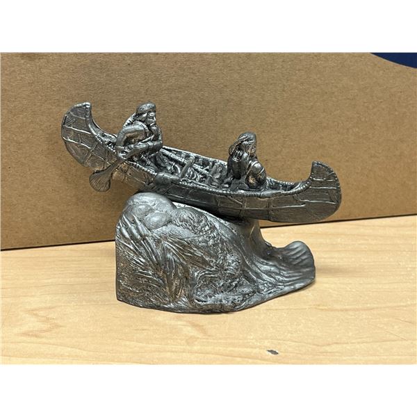 2 Pc Canadian Thor Pewter Canoe Scene - Approx: 5"W 3"T