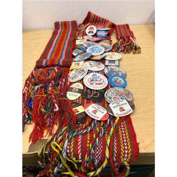 Lot of Festival Du Voyageur Sashes & Buttons - see all photos