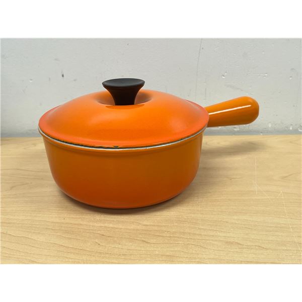 Orange Le Creuset (France) Cast Iron Enameled Pot with Lid 7"W 3"T