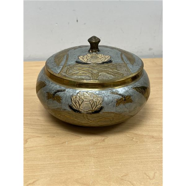 Solid Brass Highly Detailed Lidded Bowl - Approx: 7"W 4.5"T