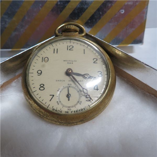 Vintage WESTCLOX DAX wind up pocket watch.  Made in Canada.  Seems to work.
