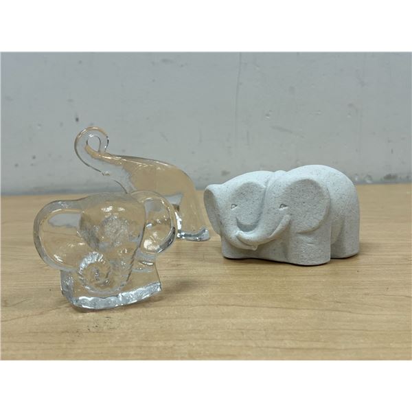 3 Elephant Décor Pieces - Stone & Glass (smaller) Tallest 3.5"