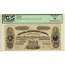 The Bank of British North America, 1866 $1 CH-55-14-14-02P, St.John's NB, PCGS AU50