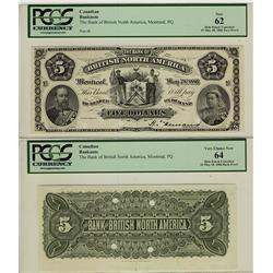 The Bank of British North America, 1886 $5, CH-55-22-02P, Face: PCGS UNC62 Back: PCGS UNC64