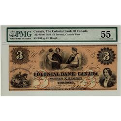 Colonial Bank of Canada, 1859 $3 #633, CH-130-10-04-06, PMG AU55