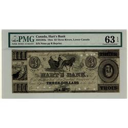 Hart's Bank 18xx $3 , CH-350-12-04a, PMG UNC63 EPQ.  The only example graded by PMG