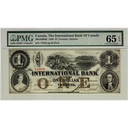 The International Bank of Canada, 1858 $1 #15376, CH-380-10-08-08, PMG UNC65EPQ