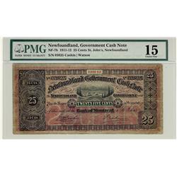 1911-12  25¢ NF-7b Nfld Gov note #03825, PMG F15