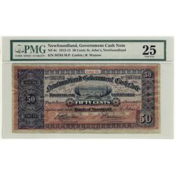 1912-13 50¢ NF8c Nfld Gov Note #36784, PMG VF25