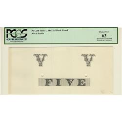1861 $5 NS-23P NS note  Back Proof PCGS Choice New UNC 63