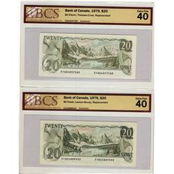 1979 $20 BC-54aA 51002889392 and BC-54cA-i 51604057585 Lot of two notes All BCS EF40