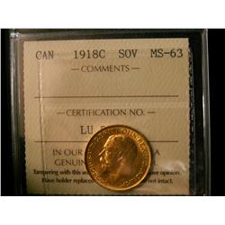1918c Gold Sov ICCS MS63. Scarce date. Flashy'