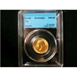 1919c Gold Sov CCCS MS63. A nice example with lots of lustre.