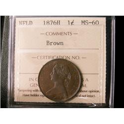 1876H NFLD 1¢ ICCS MS60, scarce