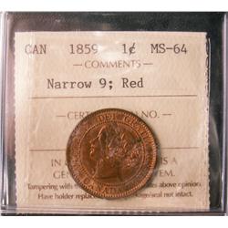 1859 1¢ Narrow 9 ICCS MS64RD.