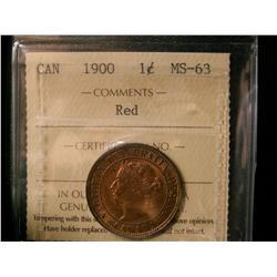1900 1¢ ICCS MS63RD. 75% red with some lustre.