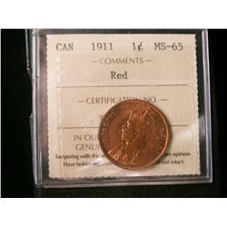 1911 1¢ ICCS MS65RD.  Gem 95% red example.