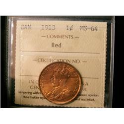 1913 1¢ ICCS MS64RD.  80% red.