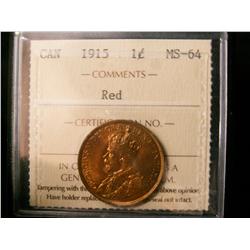 1915 1¢ ICCS MS64RD.  75% red with lustre.