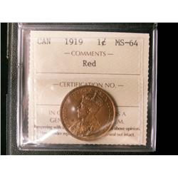 1919 1¢ ICCS MS64RD.