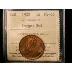 1920 1¢ Large ICCS MS65RD.  20% red with lustre.