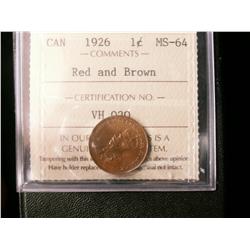 1926 1¢ ICCS MS64RB.  Key date coin with superb eye appeal.