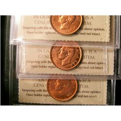 1947 ML Blt 7, 1949 A Off & 1951 1¢ ICCS MS65.  Lot of 3 coins all full red.