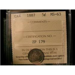 1887 5¢ ICCS MS63.  Intense autumn shades.