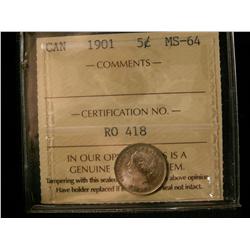 1901 5¢ ICCS MS64.  Golden tint.