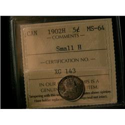 1902H sml H ICCS MS64.  Light shades and lustre.