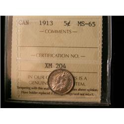 1913 5¢ ICCS MS65. A premium example. Very nice.