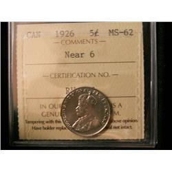 1926 5¢ Near ICCS MS62. Lots of lustre. Looks better.