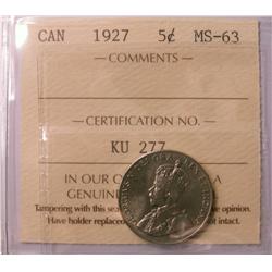 1927 5¢ ICCS MS63.
