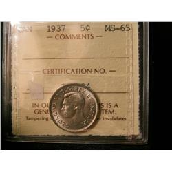 1937 5¢ ICCS MS65. Fully lustrous.