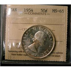 1954 50¢ ICCS MS65.  Light shades of gold.