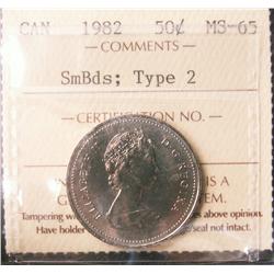 1982 50¢ SmBds Type 2 ICCS MS65.
