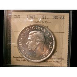 1947 $1 BL7 ICCS MS64.  Full white in colour.