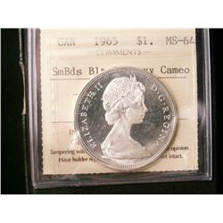 1965 $1 SmBds Blt 5 ICCS MS64 Heavy Cameo.