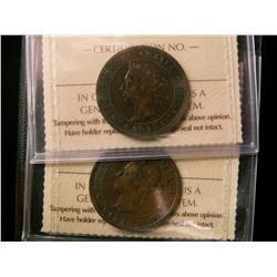 1890H 1¢ ICCS VF30 & 1894 1¢ ICCS VG10.  Lot of two coins.