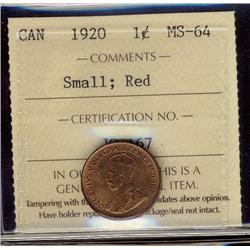 1920 1¢ Sml ICCS MS64RD.