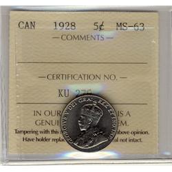 1928 5¢ ICCS MS63.