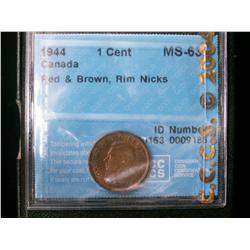 1944 1¢ CCCS MS63RB, designated with rim nicks.  Very minor.