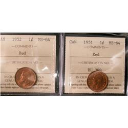 1951&1952 1¢ ICCS MS64RD