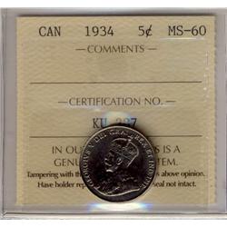 1934 5¢ ICCS MS60.