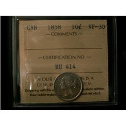 1858 10¢ ICCS VF30